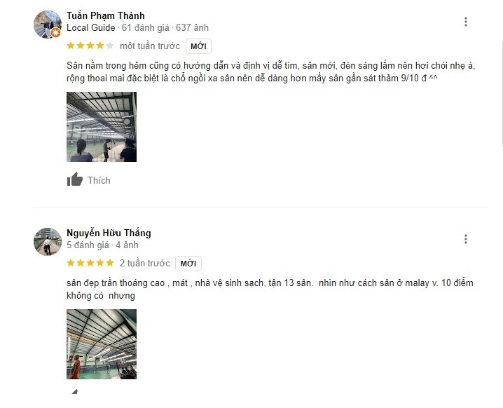 Một đánh giá tích cực về sân cầu lông Đức Kim trên Google