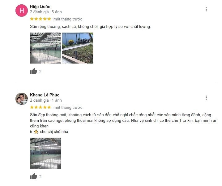 Đánh giá cao về chất lượng sân và dịch vụ tại Đức Kim