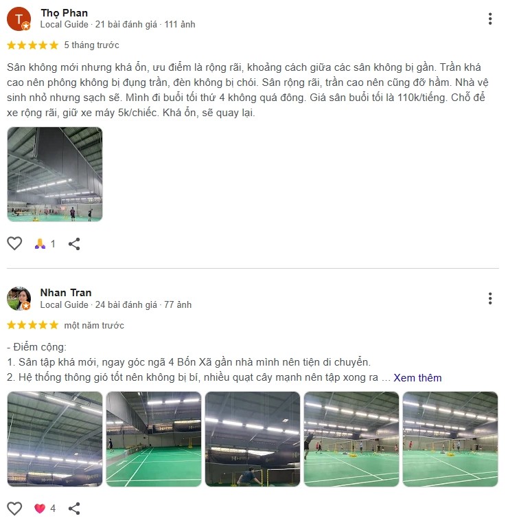 Đánh giá của người chơi tại sân cầu lông HAAN BADMINTON CLUB