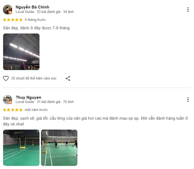 Đánh giá của người chơi tại sân cầu lông HAAN BADMINTON CLUB