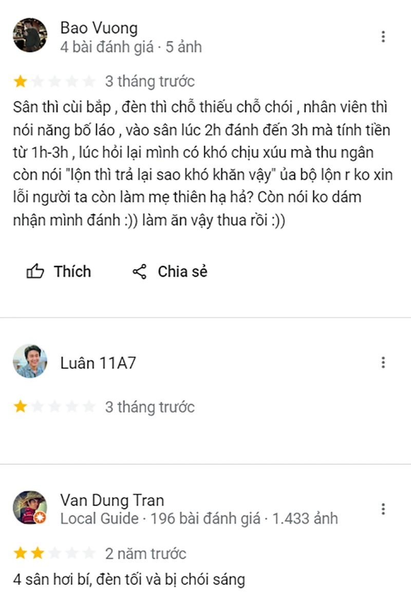 Đánh giá sân cầu lông Hoàng Kim trên Google Maps