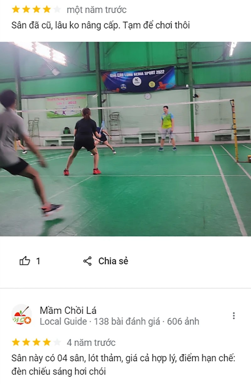 Đánh giá sân cầu lông Hoàng Kim trên Google Maps