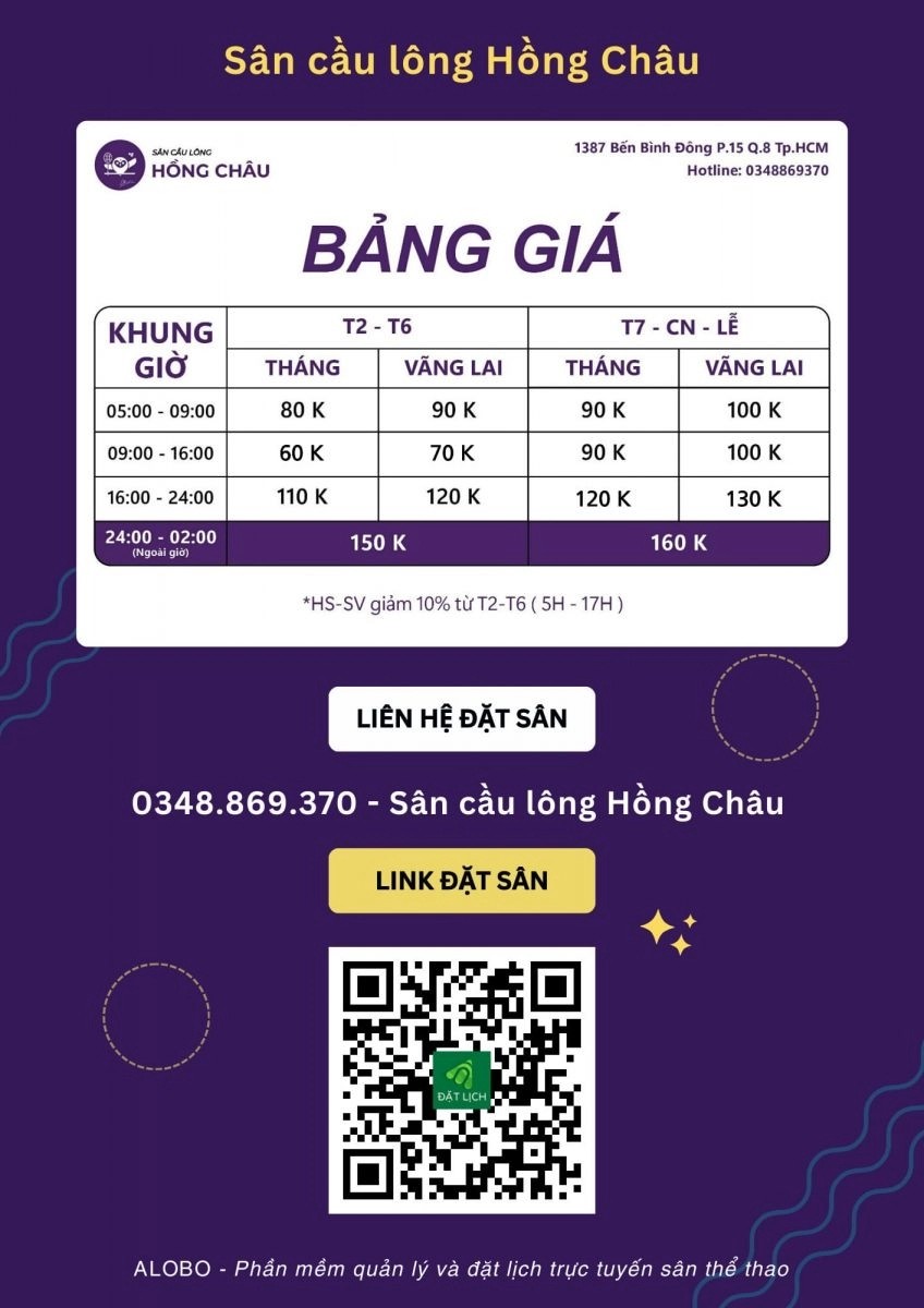 Bảng giá sân cầu lông Hồng Châu