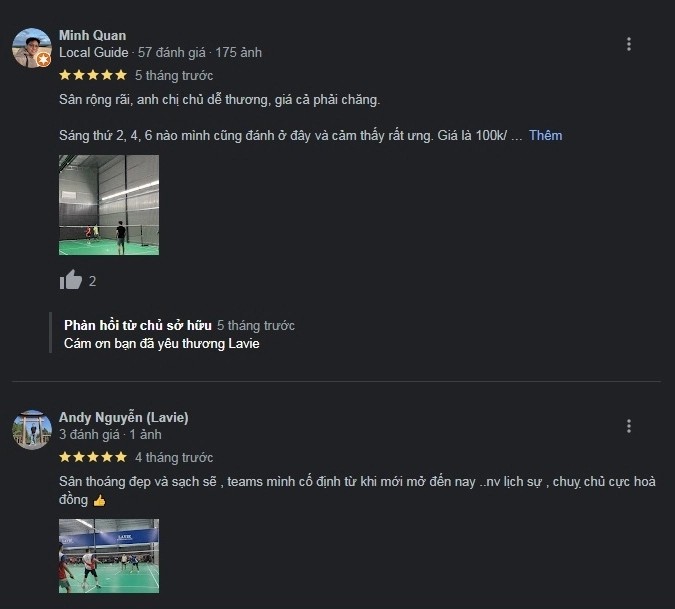 Đánh giá sân cầu lông Lavie