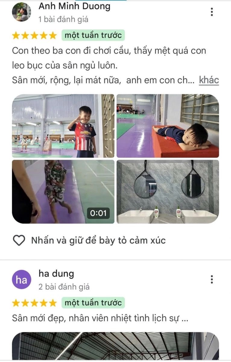 Khách hàng chia sẻ cảm nhận về sân cầu lông Nguyễn Trọng Quyền