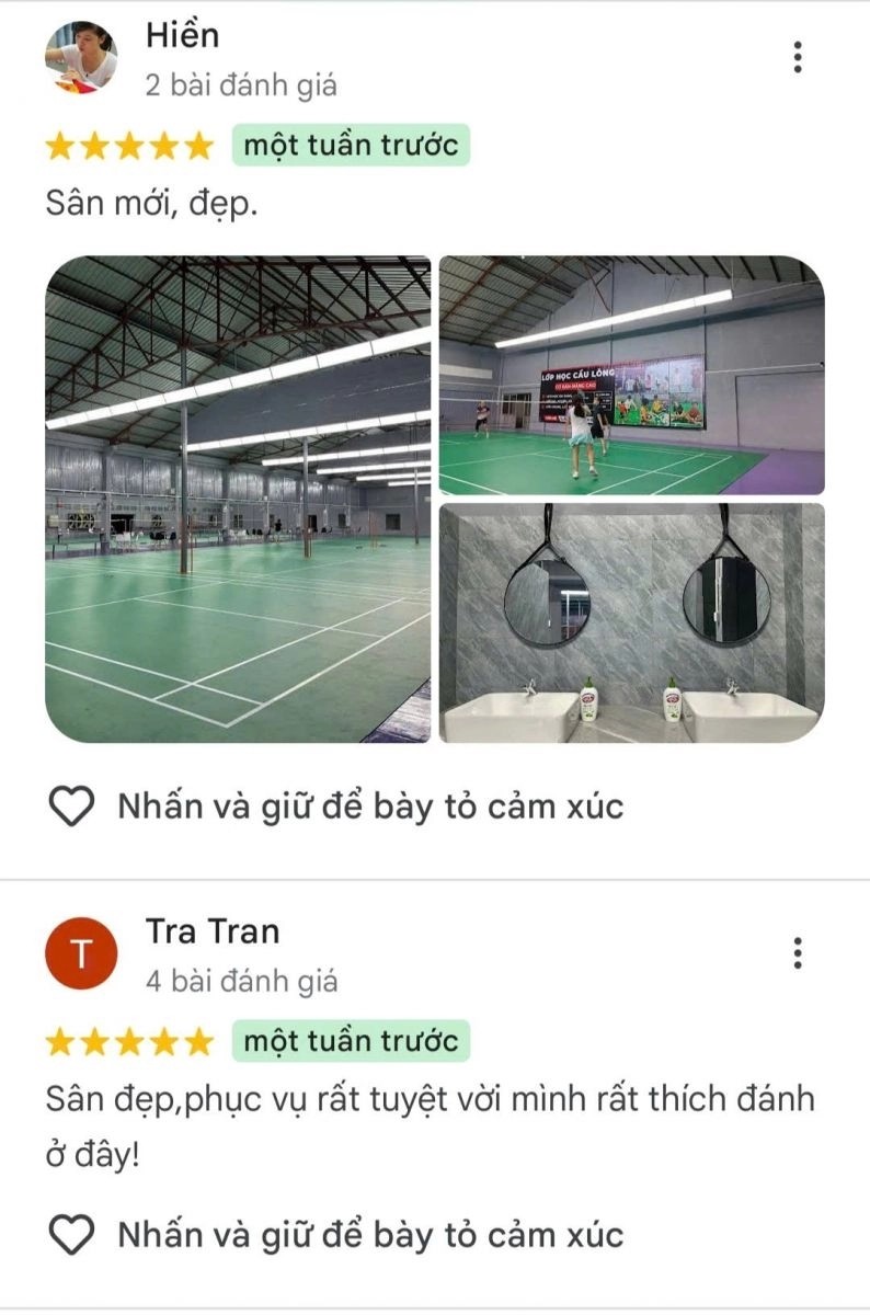 Đánh giá 5 sao cho sân cầu lông Nguyễn Trọng Quyền