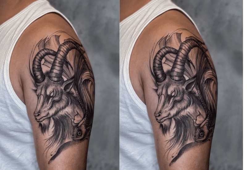 Xăm hình đầu con dê ở bắp chân