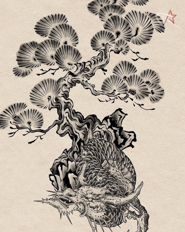 Cây tùng: biểu tượng của sự trường tồn, kiên cường trước thử thách.