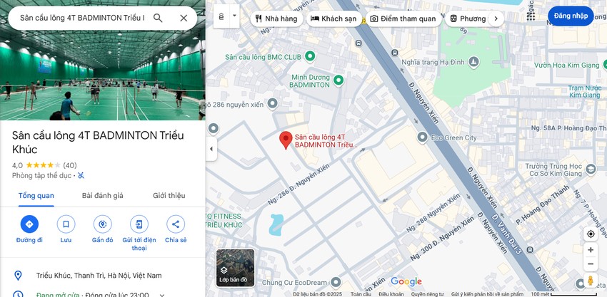 Vị trí của sân cầu lông 4T Badminton Triều Khúc trên bản đồ