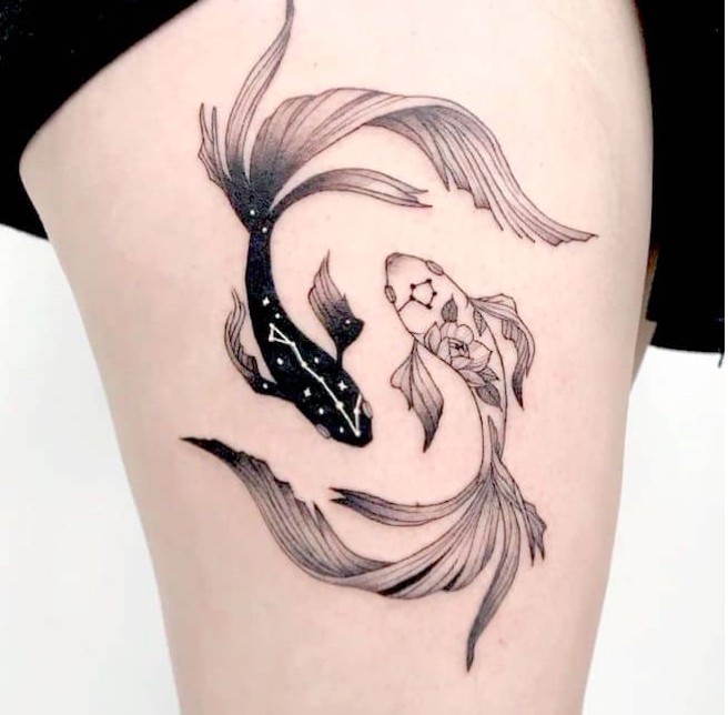 Hình xăm cung Song Ngư với hai con cá nối đuôi