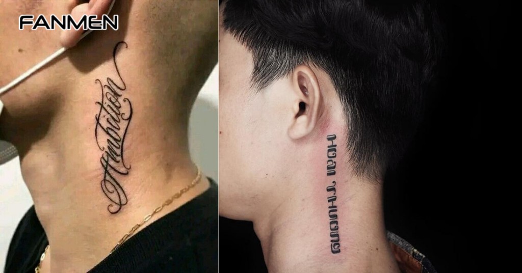 Hình xăm họ tên ở cổ cho nam 1