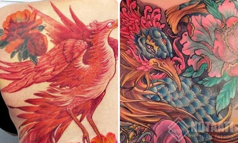Hình xăm hoa mẫu đơn và phượng hoàng