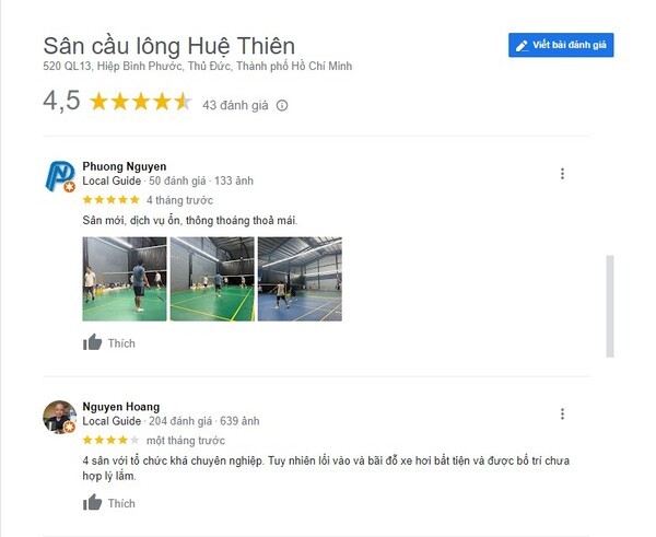 Khách hàng phản hồi sân tập còn mới và rộng rãi, thoáng mát