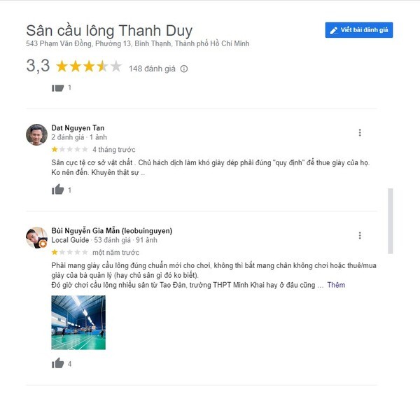Một số khách hàng chưa thực sự hài lòng về cơ sở vật chất và dịch vụ tại sân