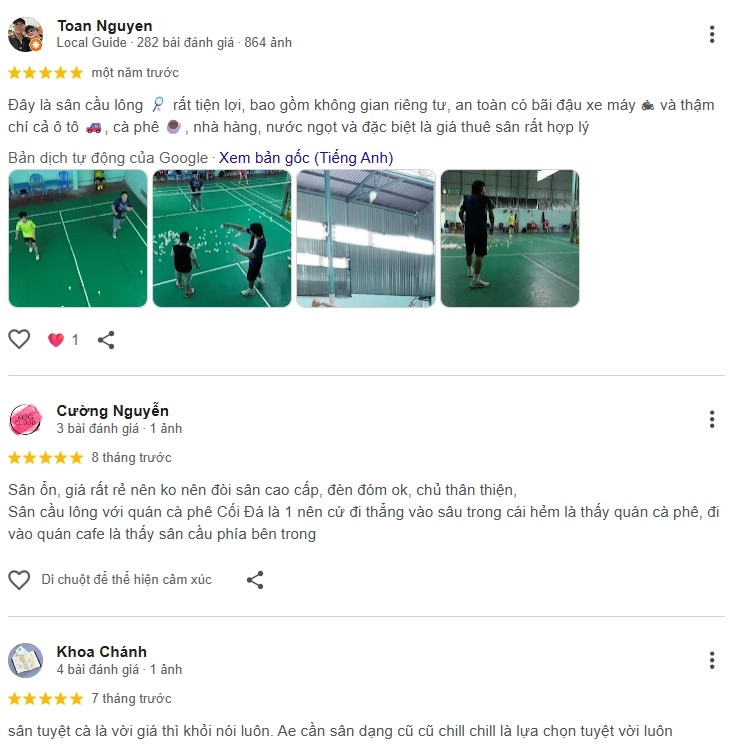 Đánh giá của người chơi tại sân cầu lông Cối Đá Bình Thạnh