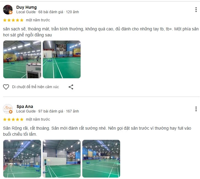 Đánh giá của người chơi tại sân cầu lông Dương Gia HX