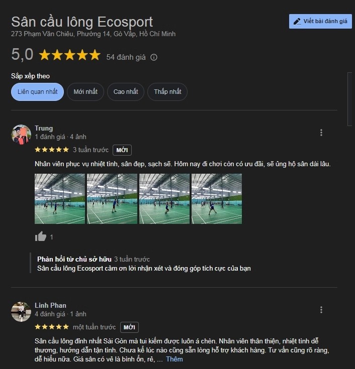 Đánh giá sân cầu lông ECOSPORT