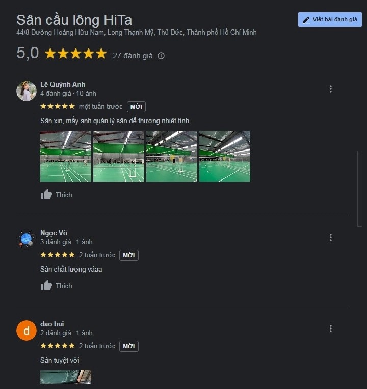 Đánh giá sân cầu lông HITA
