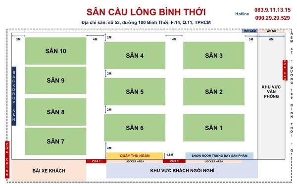 Sơ đồ sân cầu lông Bình Thới