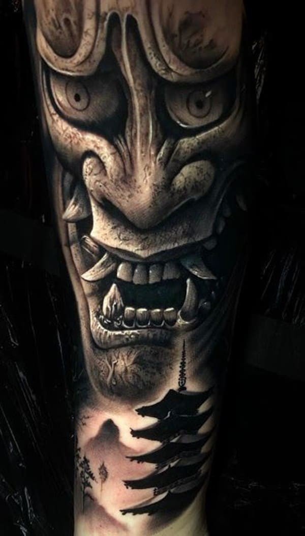 Hình xăm Tattoo mặt quỷ Hannya đẹp trên tay