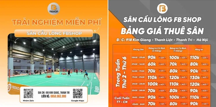 Khu vực sân cầu lông tại FBshop Kim Giang