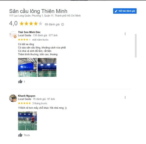Dịch vụ, tiện ích tại sân cầu lông Thiên Minh khiến khách hàng khá hài lòng