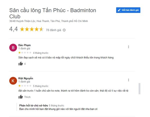 Khách hàng còn bức xúc về thái độ của nhân viên bảo vệ và dịch vụ đặt sân