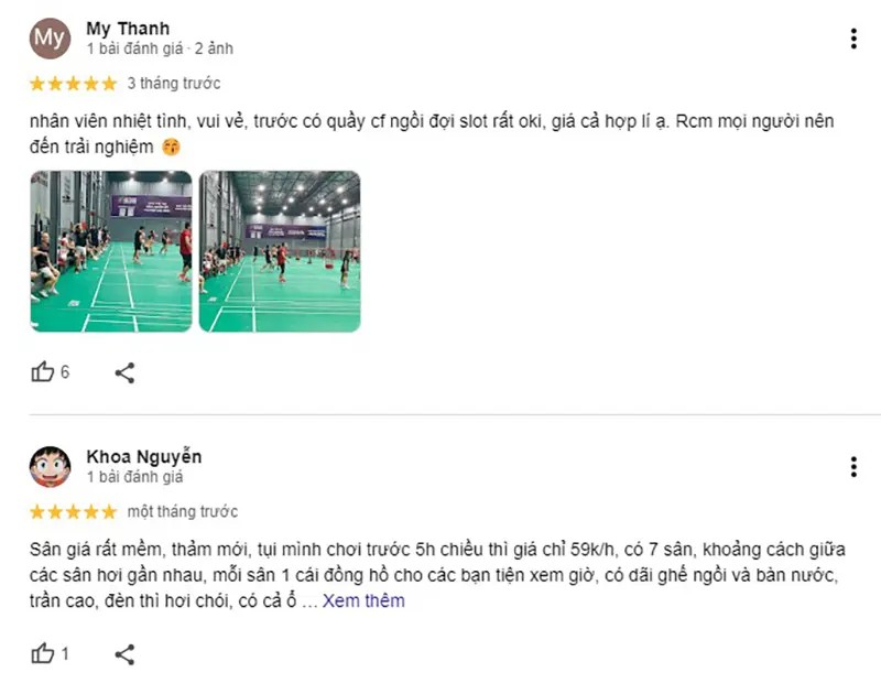 Đánh giá tích cực về sân cầu lông Hòa Bình Tân Phú