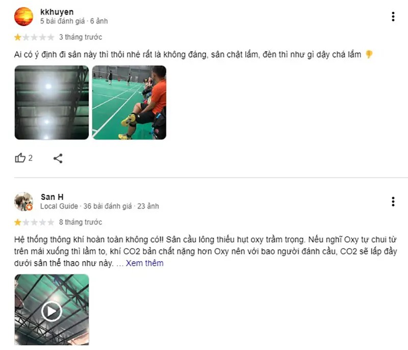 Đánh giá tiêu cực về sân cầu lông Hòa Bình Tân Phú