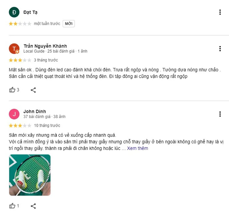Đánh giá tiêu cực về sân cầu lông Hòa Bình Tân Phú