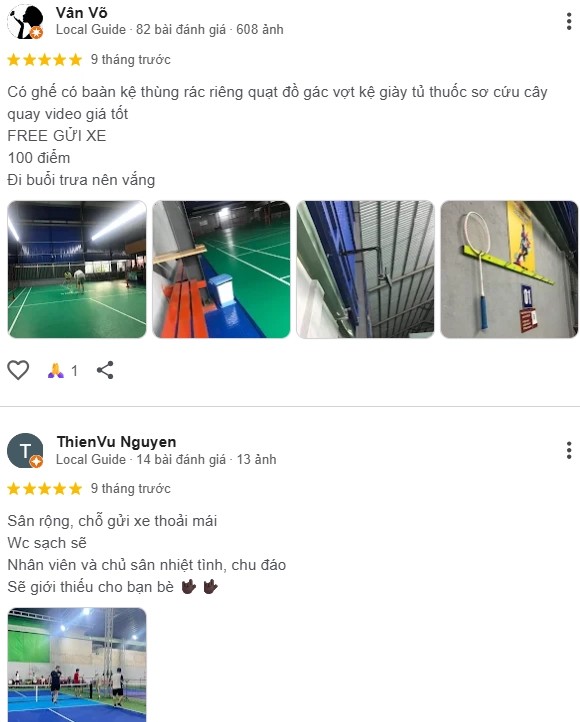 Đánh giá của người chơi tại sân cầu lông & Pickleball Tô Ký