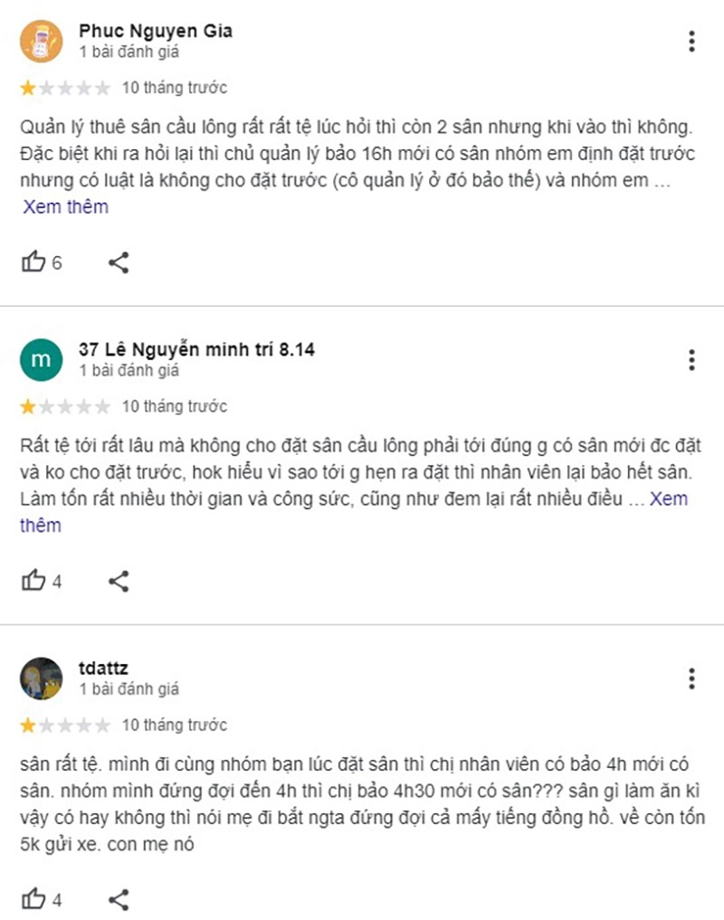 Nhược điểm sân cầu lông Tây Thạnh