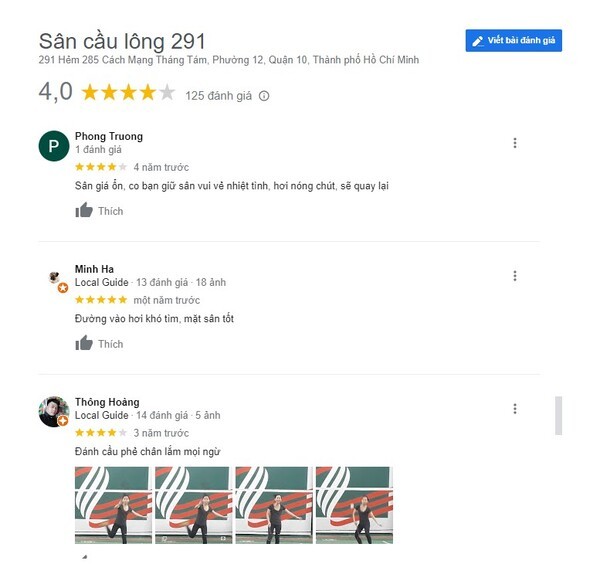Khách hàng đánh giá cao về chất lượng của sân