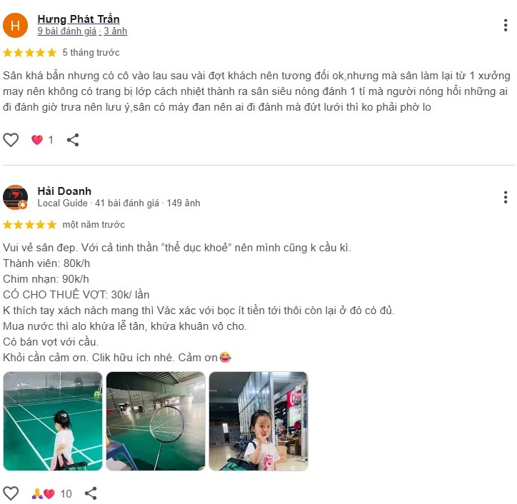 Chia sẻ của người chơi về trải nghiệm tại sân cầu lông Châu Dương