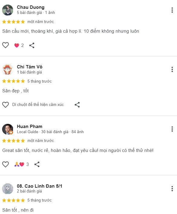 Đánh giá của người chơi tại sân cầu lông quân khu 7