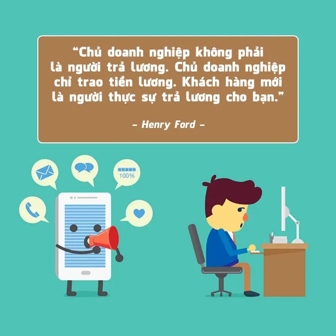 Nhân viên chăm sóc khách hàng mỉm cười khi trò chuyện với khách